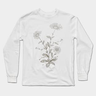 Daisy Plant Pencil Sketch Long Sleeve T-Shirt